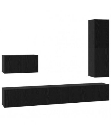 vidaXL TV Cabinet Set with Drawer 4 pcs Black Oak Engineered Wood