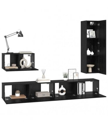 vidaXL TV Cabinet Set with Drawer 4 pcs Black Oak Engineered Wood