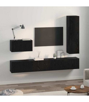 vidaXL TV Cabinet Set with Drawer 4 pcs Black Oak Engineered Wood