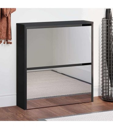 vidaXL Shoe Cabinet with Mirror 2-Layer Black 63x17x67 cm