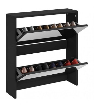 vidaXL Shoe Cabinet with Mirror 2-Layer Black 63x17x67 cm