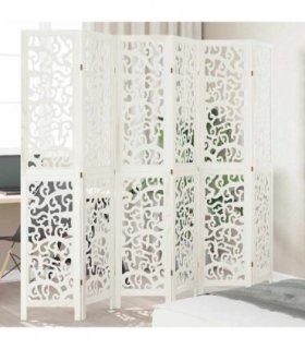 vidaXL Room Divider 6 Panels White Solid Wood Paulownia
