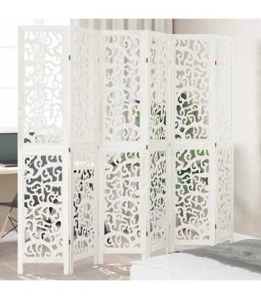 vidaXL Room Divider 6 Panels White Solid Wood Paulownia