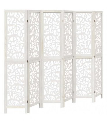 vidaXL Room Divider 6 Panels White Solid Wood Paulownia