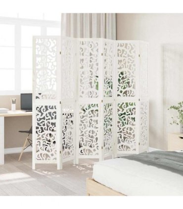 vidaXL Room Divider 6 Panels White Solid Wood Paulownia
