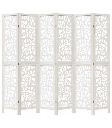 vidaXL Room Divider 6 Panels White Solid Wood Paulownia