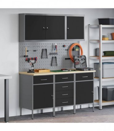 vidaXL Work Cabinet with Drawer 8 pcs Black Engineered Wood and Steel