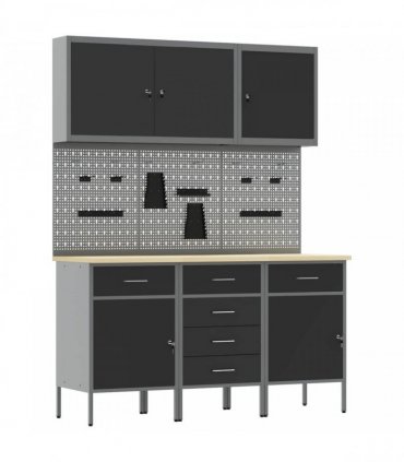 vidaXL Work Cabinet with Drawer 8 pcs Black Engineered Wood and Steel