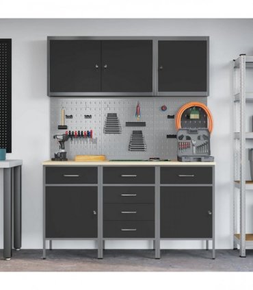 vidaXL Work Cabinet with Drawer 8 pcs Black Engineered Wood and Steel