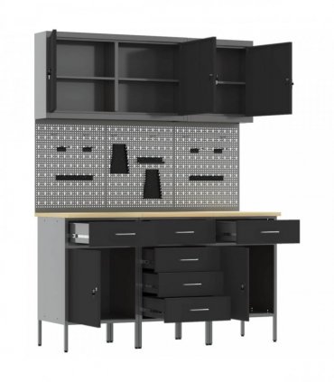 vidaXL Work Cabinet with Drawer 8 pcs Black Engineered Wood and Steel