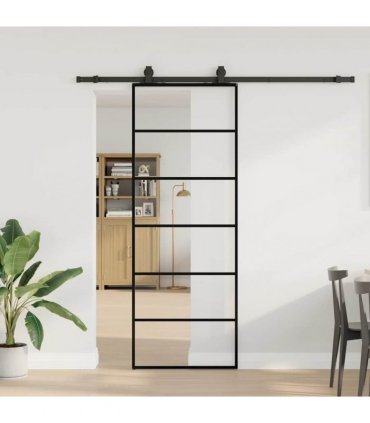 vidaXL Sliding Door with Hardware Set Black 76x205 cm ESG Glass