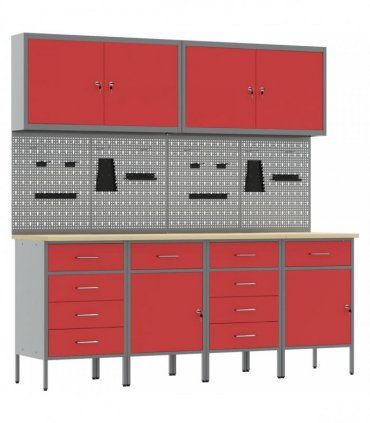vidaXL Work Cabinet with Drawer 10 pcs Red Engineered Wood and Steel
