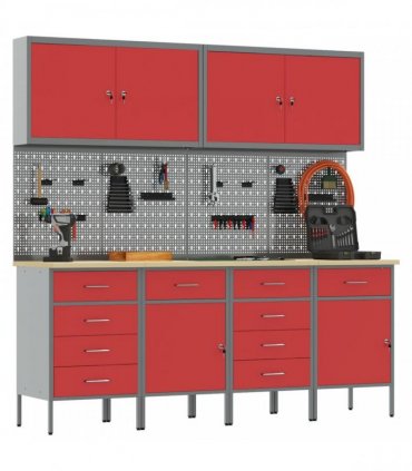 vidaXL Work Cabinet with Drawer 10 pcs Red Engineered Wood and Steel