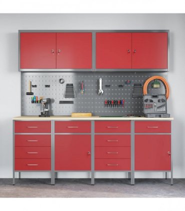 vidaXL Work Cabinet with Drawer 10 pcs Red Engineered Wood and Steel