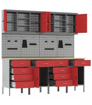vidaXL Work Cabinet with Drawer 10 pcs Red Engineered Wood and Steel