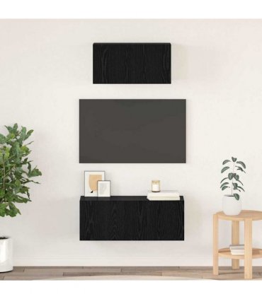 vidaXL TV Cabinet Set Wall-mounted 2 pcs Black Oak Engineered Wood