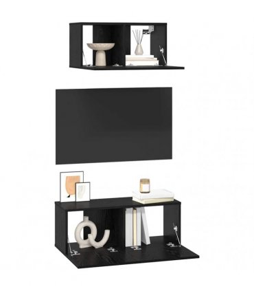 vidaXL TV Cabinet Set Wall-mounted 2 pcs Black Oak Engineered Wood
