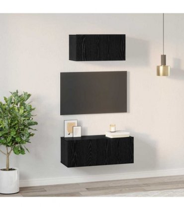 vidaXL TV Cabinet Set Wall-mounted 2 pcs Black Oak Engineered Wood