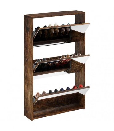 vidaXL Shoe Cabinet with Mirror 3-Layer Smoked Oak 63x17x102.5 cm