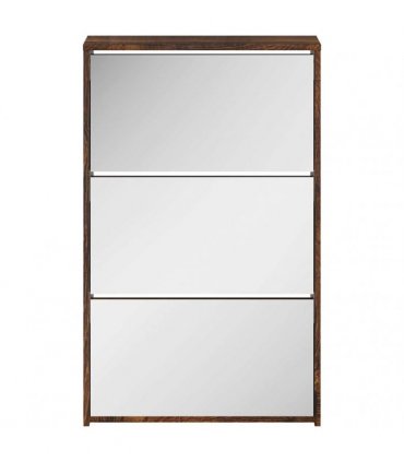 vidaXL Shoe Cabinet with Mirror 3-Layer Smoked Oak 63x17x102.5 cm