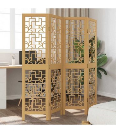 vidaXL Room Divider 4 Panels Brown Solid Wood Paulownia
