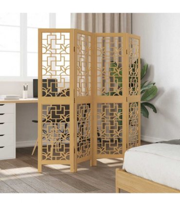 vidaXL Room Divider 4 Panels Brown Solid Wood Paulownia
