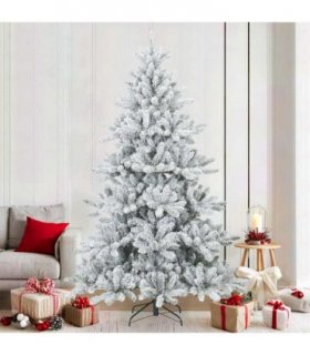 vidaXL Artificial Hinged Christmas Tree Snow Flocked White 210 cm