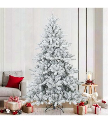 vidaXL Artificial Hinged Christmas Tree Snow Flocked White 210 cm