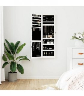 vidaXL Mirror Jewellery Cabinet with LED Lights Wall Mounted White