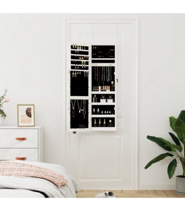 vidaXL Mirror Jewellery Cabinet with LED Lights Wall Mounted White