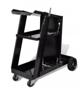 Welding Cart Black Trolley with 3 Shelves Workshop Organiser