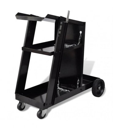 Welding Cart Black Trolley with 3 Shelves Workshop Organiser