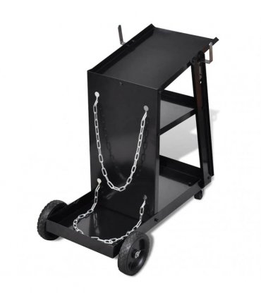 Welding Cart Black Trolley with 3 Shelves Workshop Organiser