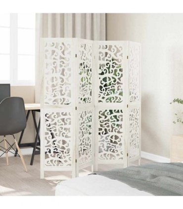vidaXL Room Divider 4 Panels White Solid Wood Paulownia