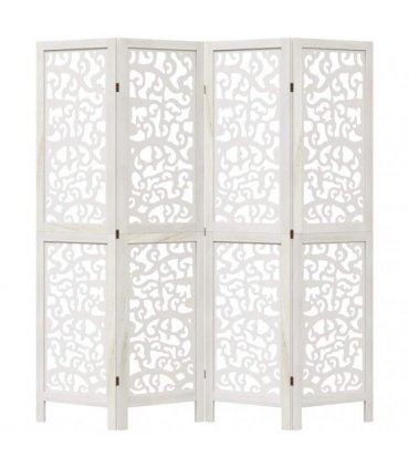 vidaXL Room Divider 4 Panels White Solid Wood Paulownia