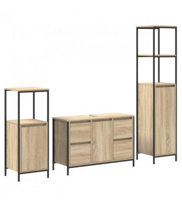 vidaXL Bathroom Furniture Set with Drawer 3 pcs Sonoma oak and Black