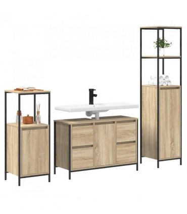 vidaXL Bathroom Furniture Set with Drawer 3 pcs Sonoma oak and Black
