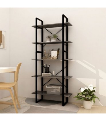 vidaXL 5-Tier Book Cabinet Grey 80x30x175 cm Pinewood