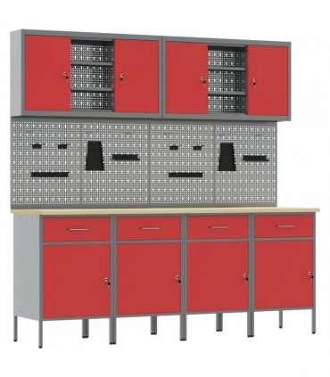 vidaXL Work Cabinet with Drawer 10 pcs Red Engineered Wood and Steel