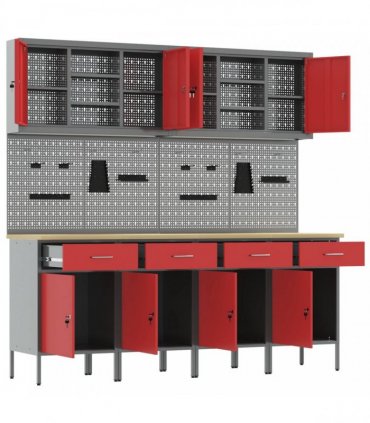 vidaXL Work Cabinet with Drawer 10 pcs Red Engineered Wood and Steel
