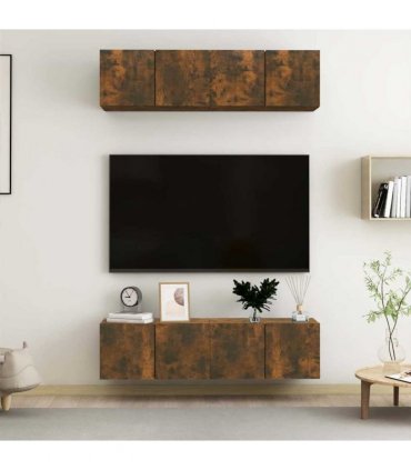 vidaXL Wall TV Cabinets 4 pcs Smoked Oak 60x30x30 cm Engineered Wood