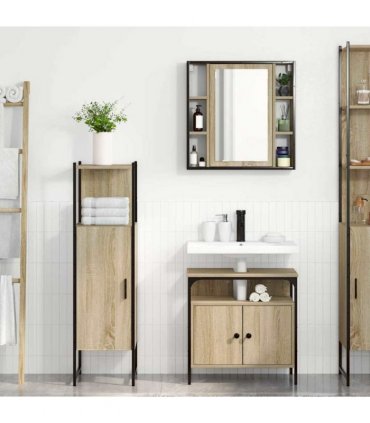 vidaXL Bathroom Furniture Set with Shelf 3 pcs Brown Engineered wood