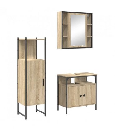 vidaXL Bathroom Furniture Set with Shelf 3 pcs Brown Engineered wood