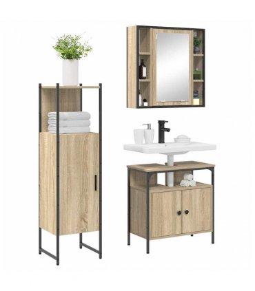vidaXL Bathroom Furniture Set with Shelf 3 pcs Brown Engineered wood
