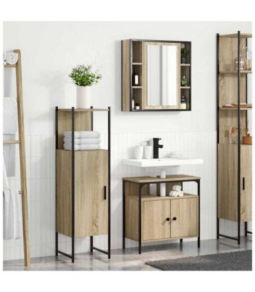 vidaXL Bathroom Furniture Set with Shelf 3 pcs Brown Engineered wood