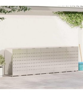 vidaXL Wheelie Bin Storage for 5 Bins Silver 340 x 77.5 x 115.5 cm