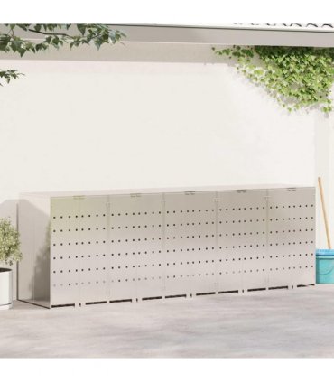 vidaXL Wheelie Bin Storage for 5 Bins Silver 340 x 77.5 x 115.5 cm