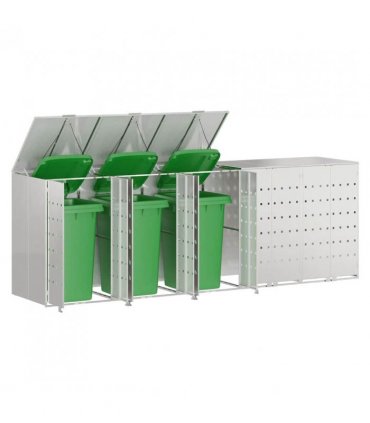 vidaXL Wheelie Bin Storage for 5 Bins Silver 340 x 77.5 x 115.5 cm