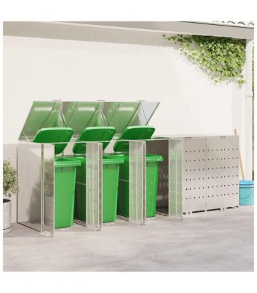 vidaXL Wheelie Bin Storage for 5 Bins Silver 340 x 77.5 x 115.5 cm