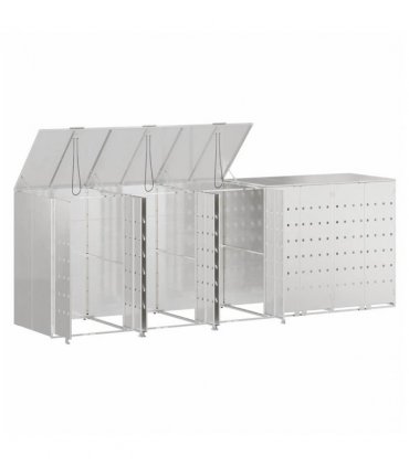 vidaXL Wheelie Bin Storage for 5 Bins Silver 340 x 77.5 x 115.5 cm
